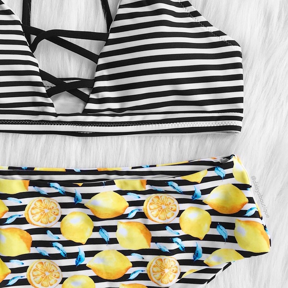lemon & striped high waisted bikini - Picture 3 of 6